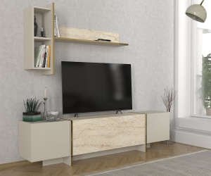Comodă TV, Stone Vision, UnicUtil, 180 x 31.4 x 95 cm, Crem - Img 3