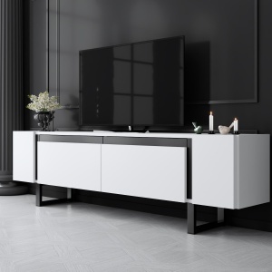 Comoda TV, Yildiz White, UnicUtil, Alb-Negru, Lățime: 180 cm, Înălțime: 50 cm, Adâncime: 30 cm
