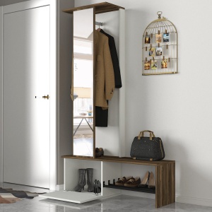 Cuier Multifunctional cu Oglinda si Pantofar, Smart Refine, UnicUtil, 120 x 34.8 x 199.3 cm, Alb-Maro, UUORG45 - Img 3