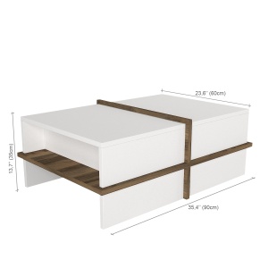 Masa de cafea UnicUtil Plus cu spatii de depozitare pe lateral, 90 x 60 x 35 cm, Alb-Maro - Img 5
