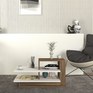 Masă de Cafea, Wood Wave, UnicUtil, 84.8 x 60 x 43.6 cm, Alb-Maro