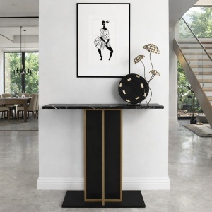 Masă decorativă Brandy din pal melaminat finisaj Black Marble – rafinament pentru decor contemporan, 90 x 29.6 x 76.8 cm - Img 3