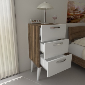 Noptiera UnicUtil cu un 3 Sertare pentru Depozitare, Alb-Maro 40 x 37 x 80 cm - Img 3