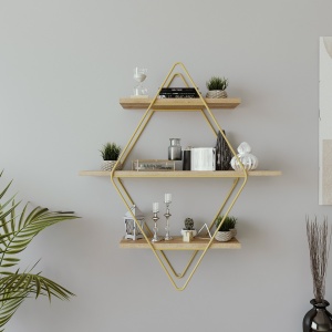 Rafturi perete, Smart Design, UnicUtil, 60 x 70 x 14 cm, Auriu Stejar - Img 1