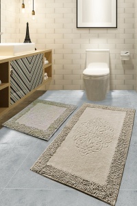 Set covorase baie 2 piese, Modern Look, UnicUtil, Bej, Multicolor - Img 1