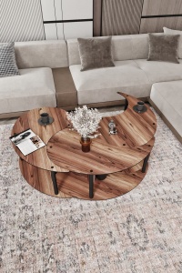 Set de măsuțe de cafea, Yin Yang, UnicUtil, Nuc, Diametru: 70 cm, Înălțime: 38 cm - Img 3