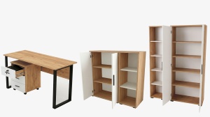 Set mobilier de birou UnicUtil Stejar - Alb 6 piese - Img 6