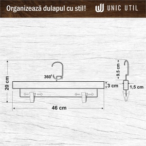 Umeraș de lux din lemn cu clipsuri metalice, Maro, 1 bucata - Img 5