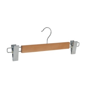 Umeraș de lux din lemn de fag cu clipsuri metalice, pentru pantaloni, Natur, 1 bucata