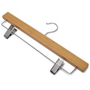 Umeraș din lemn cu clipsuri metalice, pentru pantaloni, Natur, 1 bucata - Img 4