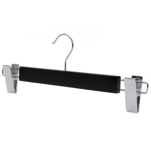 Umeraș din lemn cu clipsuri metalice, pentru pantaloni, Negru, 1 bucata - Img 5