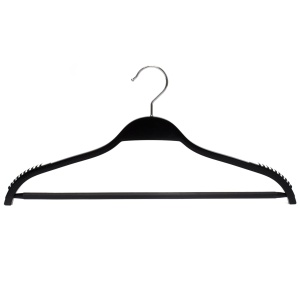 Umeraș din lemn, cu margini de cauciuc anti-alunecare, bara pentru pantaloni si design modern, Negru, 1 bucata - Img 8