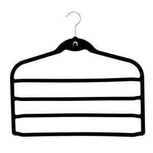 Umeraș organizator pentru pantaloni, din plastic dur acoperit cu catifea anti-alunecare, Negru, 1 bucata