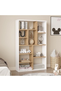 Bibliotecă îngustă, 75x22x123.6 cm, Rattan-Alb, PAL melaminat, UnicUtil