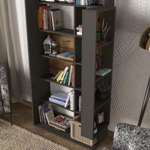 Biblioteca, Rustic Charm, UnicUtil, 90 x 35 x 183.6 cm, Maro - Antracit, UUBIB34 - Img 4