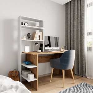 Birou de studiu și raft de cărți, Aden Oak, UnicUtil, Stejar-Alb, Lățime: 120 cm, Înălțime: 150 cm, Adâncime: 55 cm - Img 2