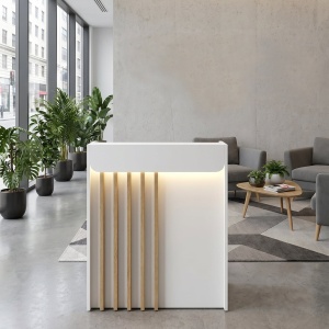 Birou recepție Karibu din pal melaminat, culoare Alb cu iluminare LED, modern și sofisticat, 90 x 40 x 110.3 cm