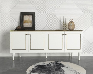 Comoda televizor, Modern Luxe, UnicUtil, 180 x 40 x 76 cm, Alb-Auriu, UUCOM04 - Img 1