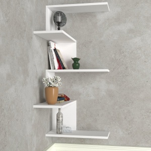 Etajera de perete pentru colt UnicUtil, 52 x 52 x 109 cm, Alb - Img 3