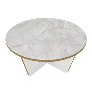 Masă de cafea, Marble Elegance, UnicUtil, 75x75x35 cm, Alb-Auriu - Img 5