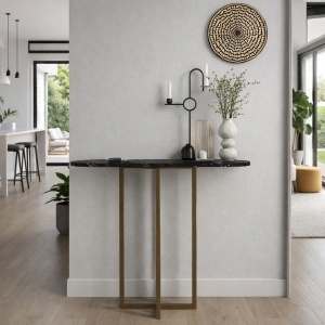 Masă decorativă Boressi din pal melaminat cu finisaj Black Marble, eleganță modernă pentru interior rafinat, 90 x 29.6 x 75 cm - Img 4