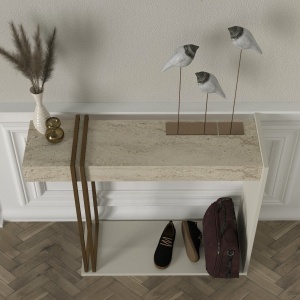 Masă decorativă Desca din pal melaminat finisaj travertin-sandstone, eleganță modernă pentru interior rafinat, 91.8 x 29.6 x 74.2 cm - Img 4