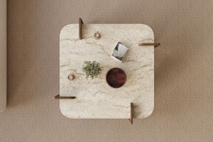 Măsuţă de cafea, Afrolli Travertine, UnicUtil, Travertin-Nuc, Lățime: 90 cm, Înălțime: 35 cm, Adâncime: 90 cm - Img 6