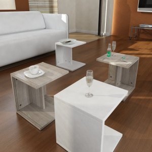 Masuta de Cafea Multifunctionala, UnicUtil, 59 x 31 x 59 cm, Alb si Maro - Img 6