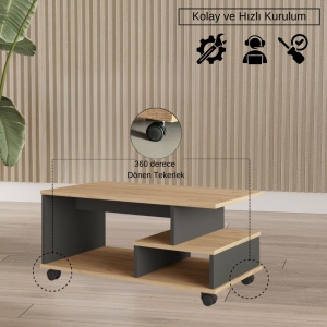 Măsuță de cafea Rattan-Antracit 91x51x40 cm, PAL melaminat — Mina 9, UnicUtilY - Img 4