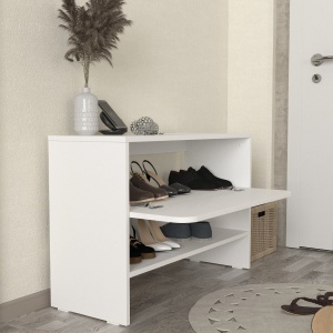 Pantofar Clementine din pal melaminat alb, design modern pentru depozitarea încălțămintei, 90 x 35 x 61.9 cm - Img 5