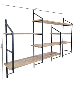 Rafturi perete, Rustic Edge, UnicUtil, 180 x 120 x 28 cm, Negru Pin - Img 6