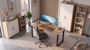 Set mobilier de birou UnicUtil Stejar - Alb 6 piese - Img 3