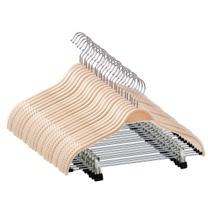 Umeraș din lemn cu clipsuri metalice, Natur, 1 bucata