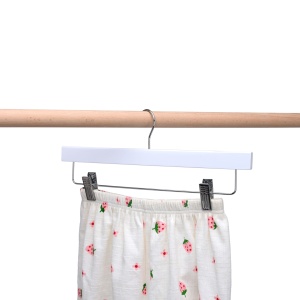 Umeraș din lemn cu clipsuri pentru pantaloni si fuste, Alb, 1 bucata - Img 2