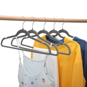 Umeraș din plastic dur acoperit cu catifea, Gri, 1 bucata - Img 2