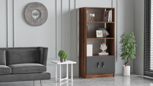 Biblioteca cu dulap UnicUtil Nuc - Gri Antracit 63.6 x 37.6 x 140 cm - Img 3