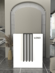 Vedere frontală cu spațiul de logo alături de lamelele antracit