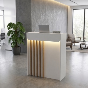 Birou recepție Karibu din pal melaminat, culoare Alb cu iluminare LED, modern și sofisticat, 90 x 40 x 110.3 cm - Img 6