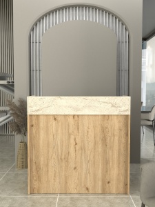 Birou recepție Wilko din pal melaminat travertin cu iluminare LED, eleganță și funcționalitate pentru spații business, 113.6 x 42 x 110.3 cm - Img 5