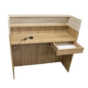 Birou recepție Wilko din pal melaminat travertin cu iluminare LED, eleganță și funcționalitate pentru spații business, 113.6 x 42 x 110.3 cm - Img 11
