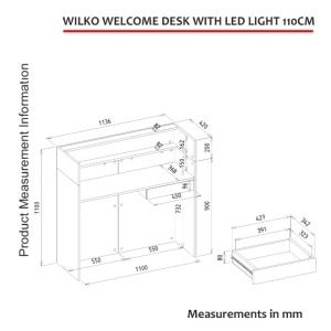 Birou recepție, Wilko LED Front Desk, UnicUtil, Alb-Gri, 110 cm - Img 2