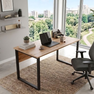 Birou UnicUtil Stejar cu structura metalica neagra 140 x 60 x 73 cm - Img 4