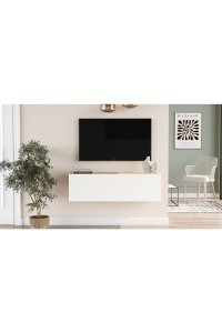 Comodă TV cu uși, 100x31.6x29.6 cm, Pin-Alb, PAL melaminat, UnicUtil - Img 3