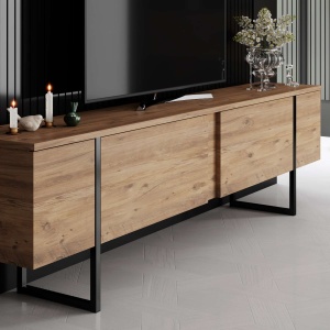 Comoda TV, Luxe Atlantic, UnicUtil, Pin Atlantic-Negru, Lățime: 180 cm, Înălțime: 50 cm, Adâncime: 30 cm - Img 4