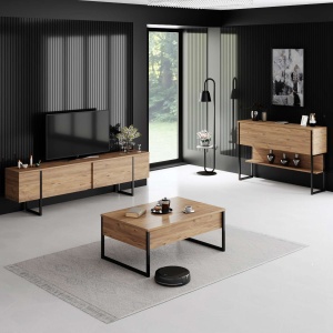 Comoda TV, Luxe Atlantic, UnicUtil, Pin Atlantic-Negru, Lățime: 180 cm, Înălțime: 50 cm, Adâncime: 30 cm - Img 5