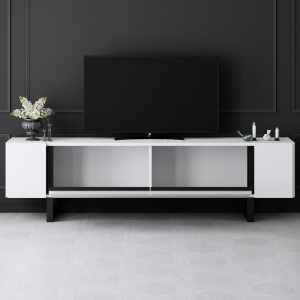 Comoda TV, Yildiz White, UnicUtil, Alb-Negru, Lățime: 180 cm, Înălțime: 50 cm, Adâncime: 30 cm - Img 3