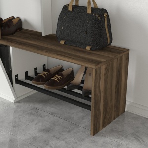 Cuier Multifunctional cu Oglinda si Pantofar, Smart Refine, UnicUtil, 120 x 34.8 x 199.3 cm, Alb-Maro, UUORG45 - Img 5