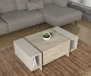 Masa de cafea, Cubic Charm, UnicUtil, 103.8 x 60 x 37.3 cm, Crem, UUMC34 - Img 1