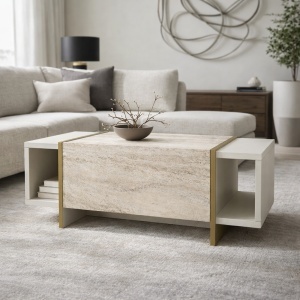 Masa de cafea, Cubic Charm, UnicUtil, 103.8 x 60 x 37.3 cm, Crem - Img 6