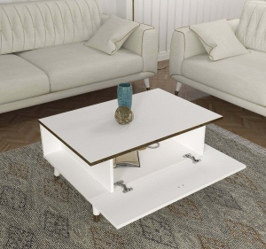 Masa de cafea UnicUtil Luxury Edition cu Sertar Rabatabil, 90 x 60 x 38 cm, Alb-Auriu - Img 3